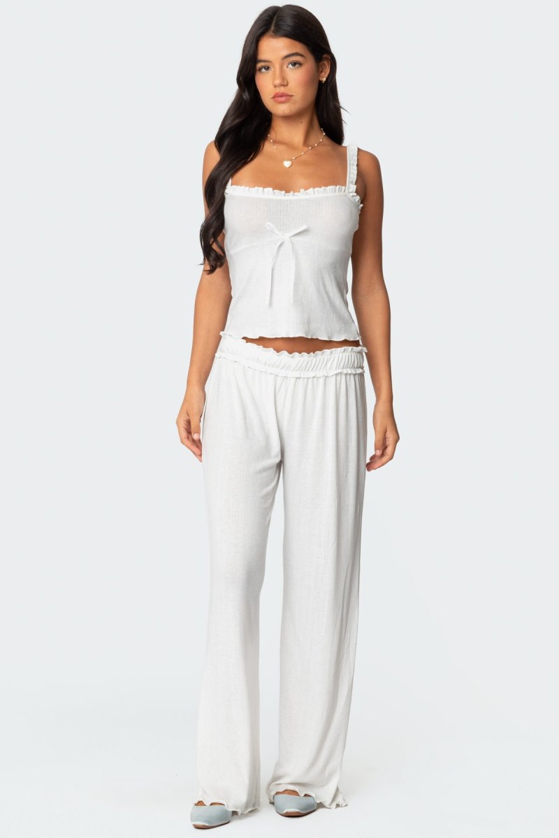 Edikted Sylvia Pointelle Tank Top White | USA VE139123E6