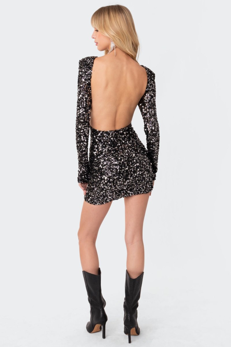 Edikted Sylvie Sequin Open Back Mini Long Sleeve Dress Mix | USA JP954185R5