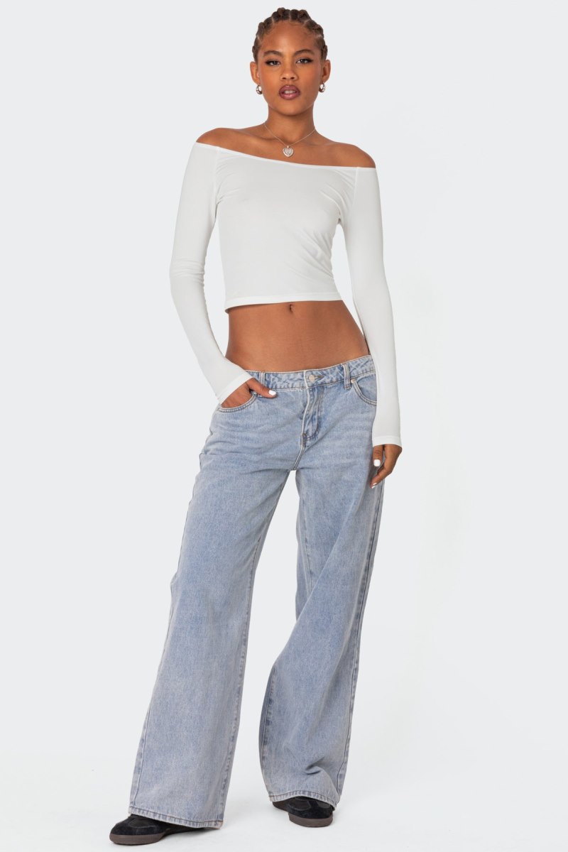 Edikted Tahlia Off Shoulder Long Sleeve Tops Black | USA PL296089Q0