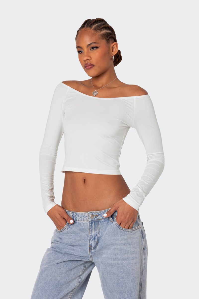 Edikted Tahlia Off Shoulder Long Sleeve Tops Black | USA PL296089Q0