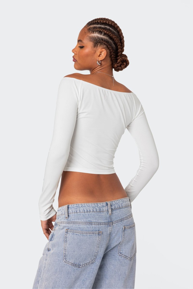 Edikted Tahlia Off Shoulder Long Sleeve Tops Black | USA PL296089Q0