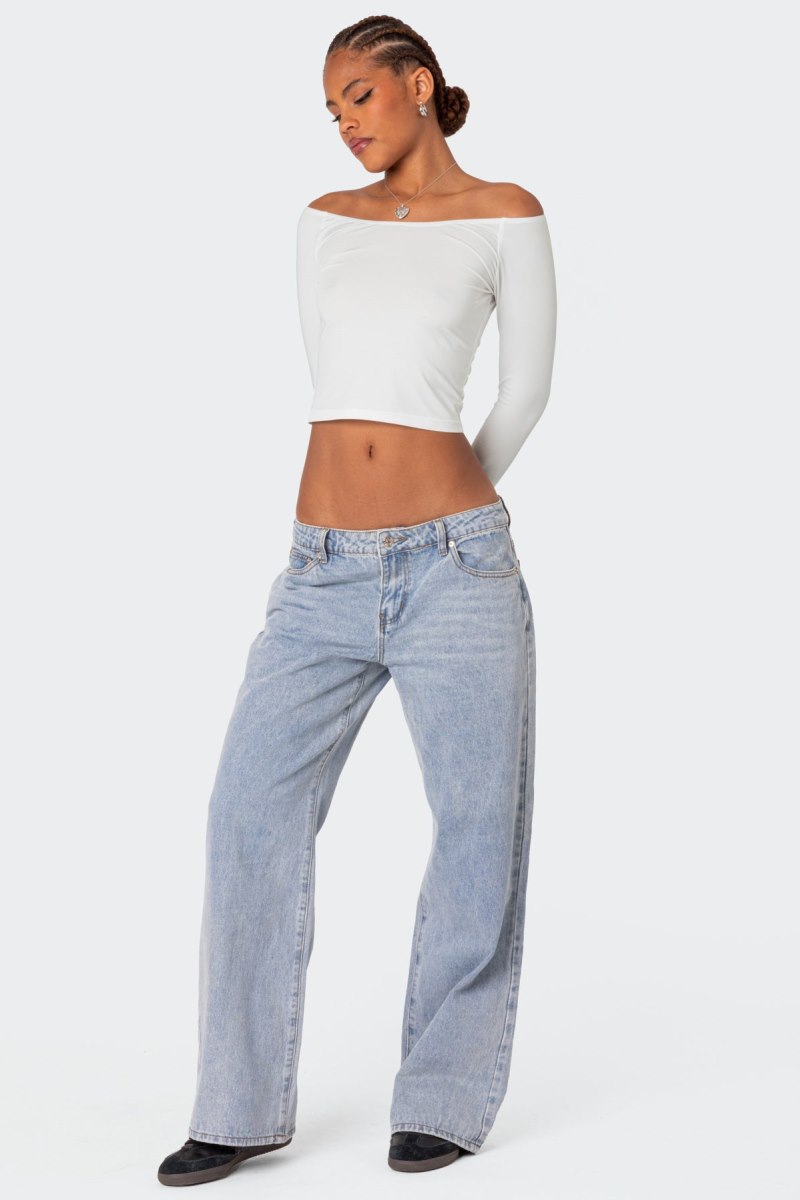 Edikted Tahlia Off Shoulder Long Sleeve Tops Black | USA PL296089Q0