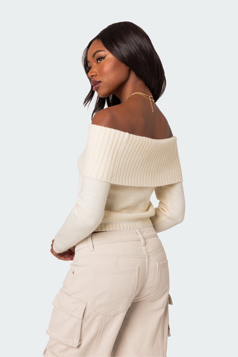 Edikted Tamara Fold Over Knit Long Sleeve Tops Black | USA HK248114E0