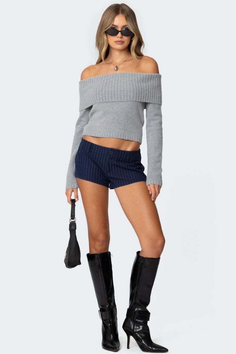 Edikted Tamara Fold Over Knitted Tops Black | USA GP221402C9