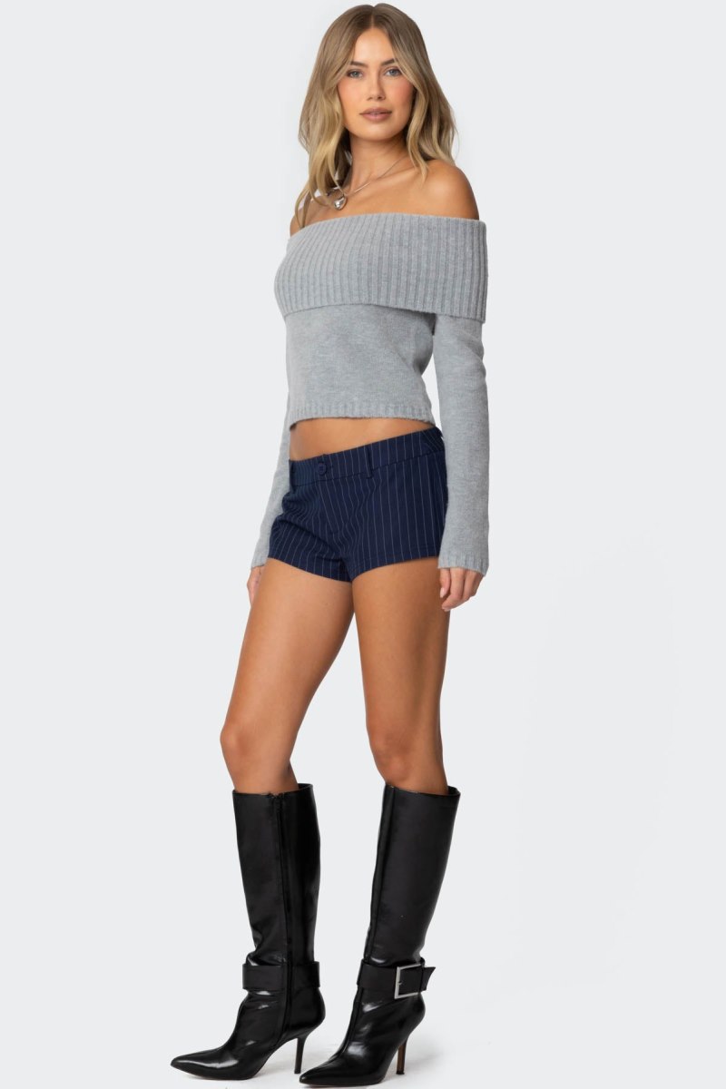 Edikted Tamara Fold Over Knitted Tops Black | USA GP221402C9