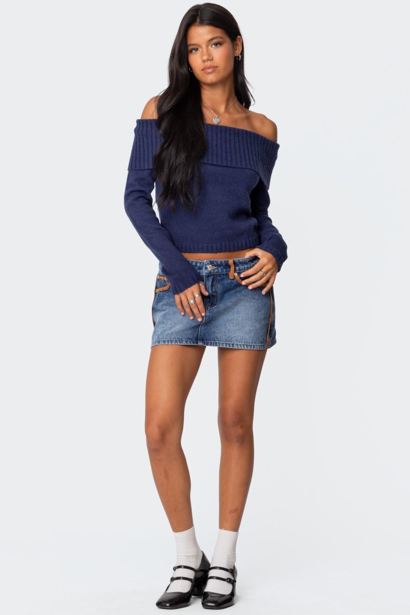 Edikted Tamara Fold Over Knitted Tops Black | USA GM101410O0