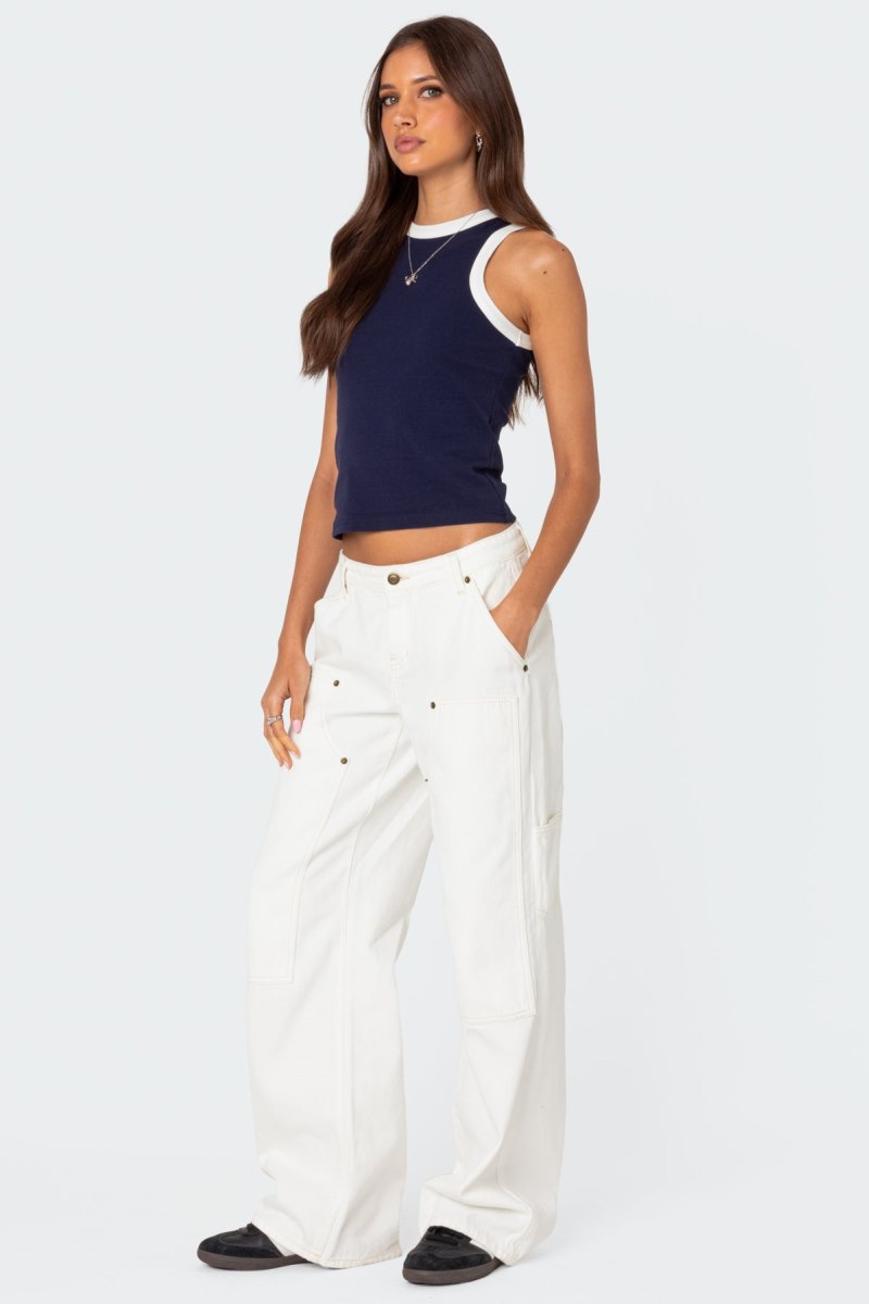 Edikted Tammy Contrast Tank Top Navy | USA GA903000D5