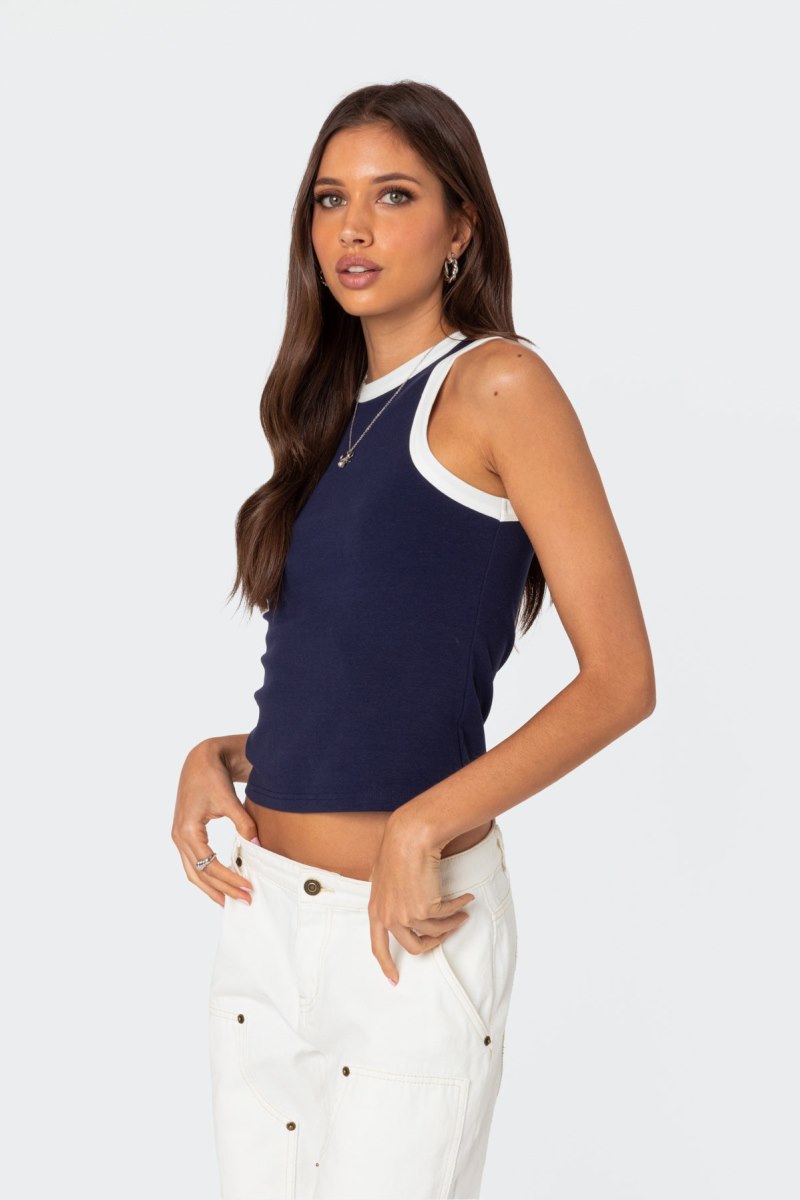 Edikted Tammy Contrast Tank Top Navy | USA GA903000D5