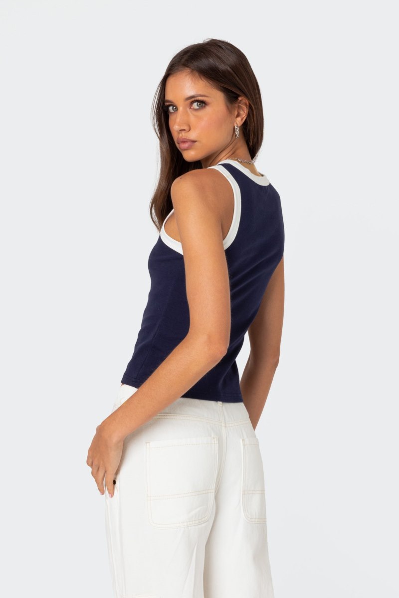 Edikted Tammy Contrast Tank Top Navy | USA GA903000D5