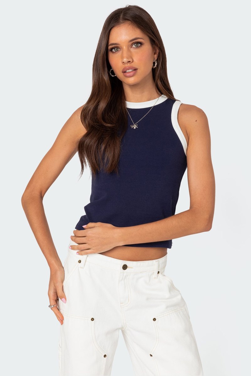 Edikted Tammy Contrast Tank Top Navy | USA GA903000D5