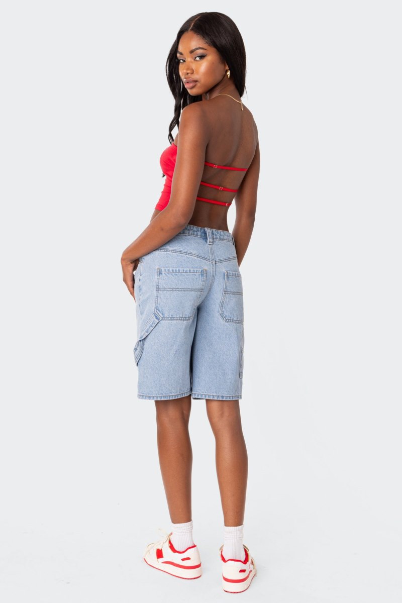Edikted Tao Open Back Tube Strapless Tops Olive | USA XR332613R2