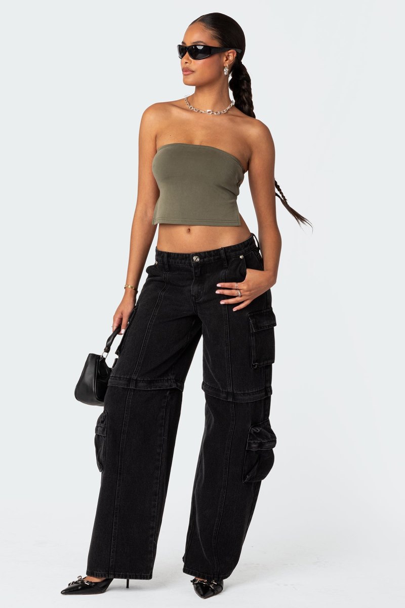 Edikted Tao Open Back Tube Strapless Tops Olive | USA DY762316T9