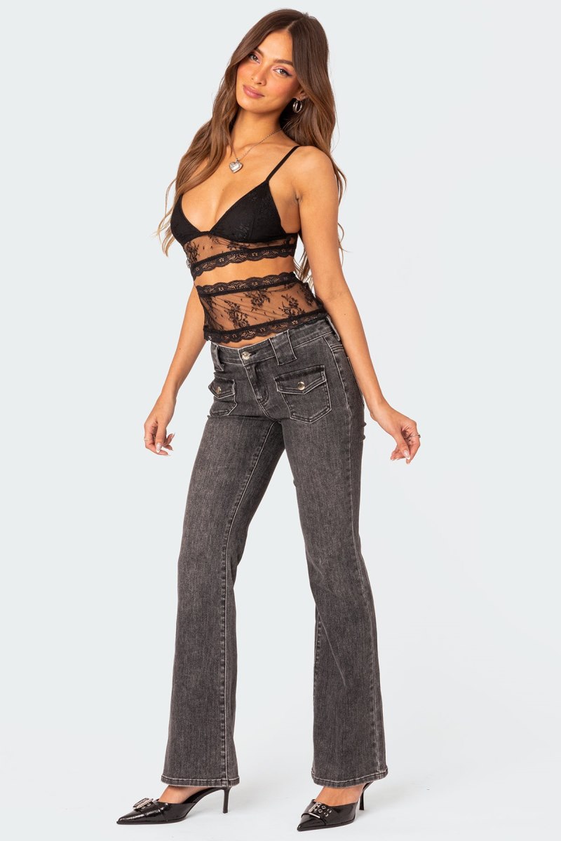 Edikted Tatum Washed Low Rise Flare Jeans Dark Gray | USA PI963476Z2