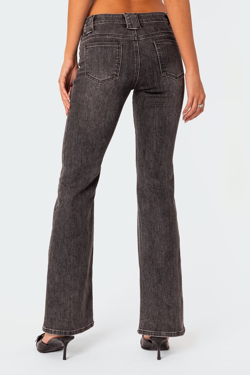 Edikted Tatum Washed Low Rise Flare Jeans Dark Gray | USA PI963476Z2