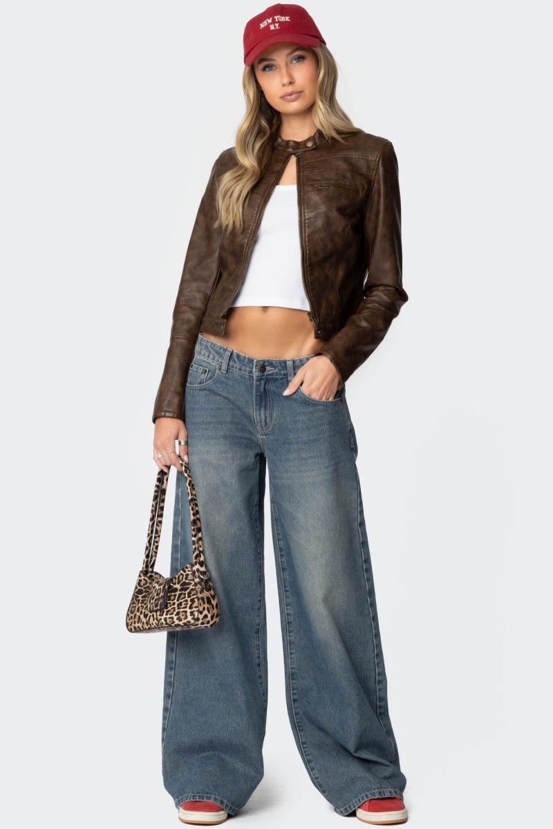 Edikted Teddi Washed Faux Leather Jackets Brown | USA NF410281X2