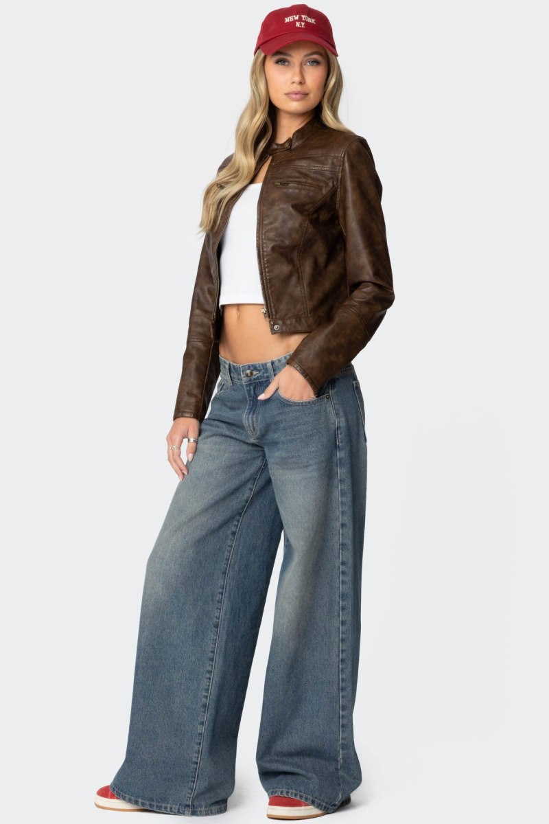 Edikted Teddi Washed Faux Leather Jackets Brown | USA NF410281X2