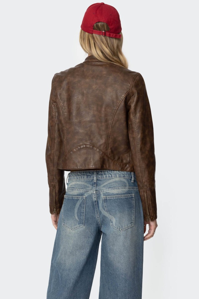 Edikted Teddi Washed Faux Leather Jackets Brown | USA NF410281X2