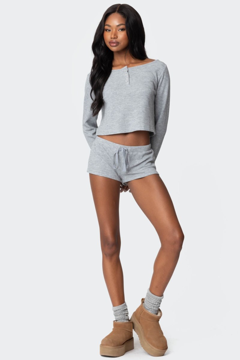 Edikted Teddy Waffle Shorts Gray Melange | USA PE212641N5