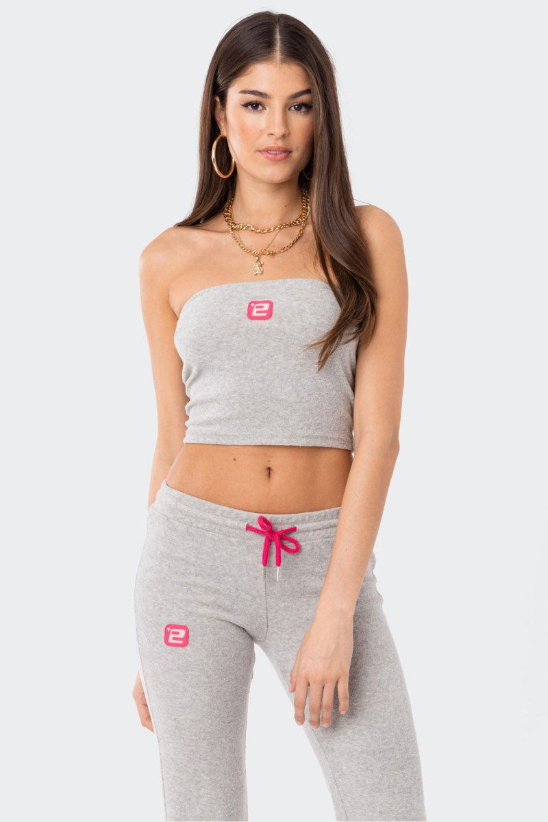 Edikted Terry Strapless Strapless Tops Gray | USA BQ618171W2
