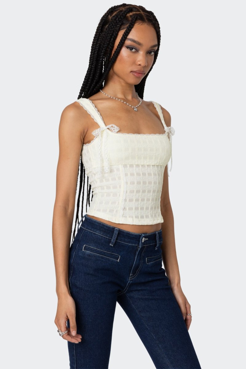 Edikted Textured Bustier Tank Top Beige | USA BR507430E0