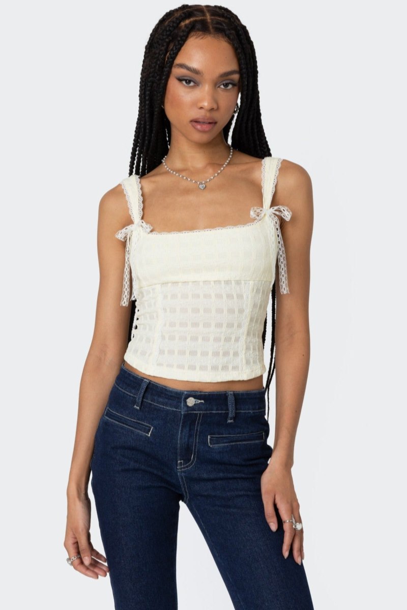 Edikted Textured Bustier Tank Top Beige | USA BR507430E0