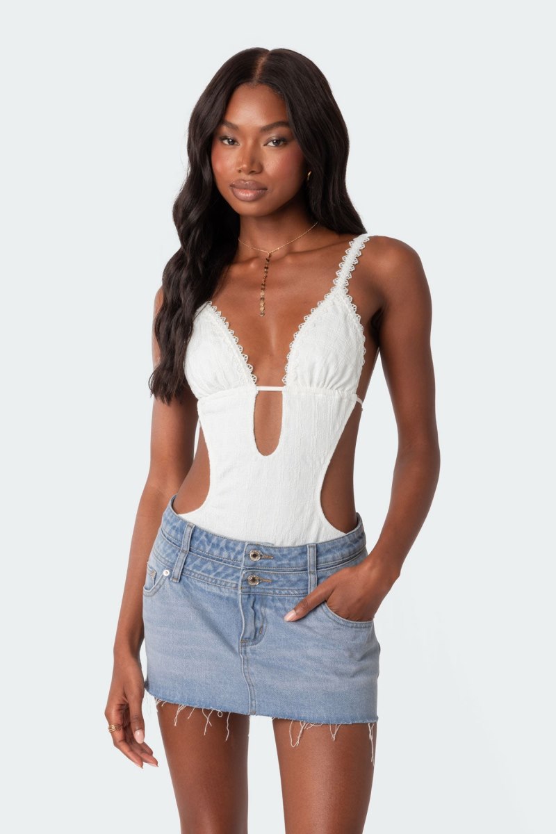 Edikted Textured Cut Out Bodysuit Green | USA TZ865946J4