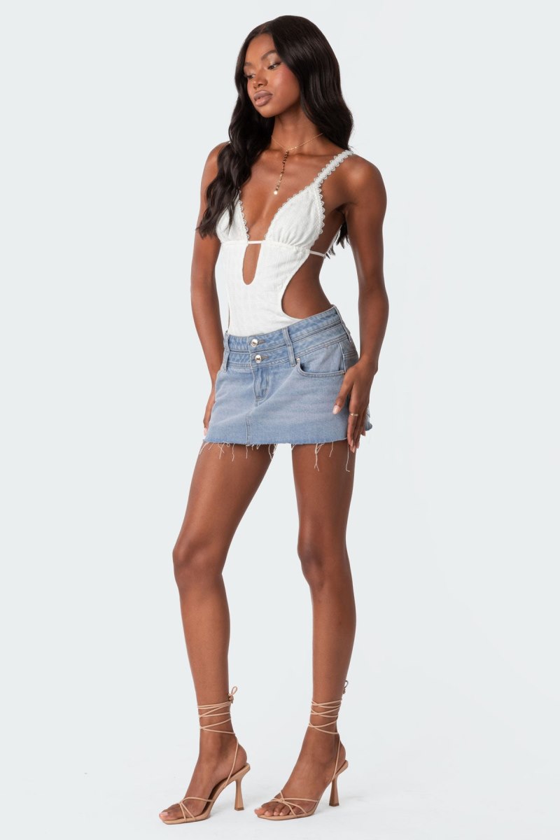 Edikted Textured Cut Out Bodysuit Green | USA TZ865946J4