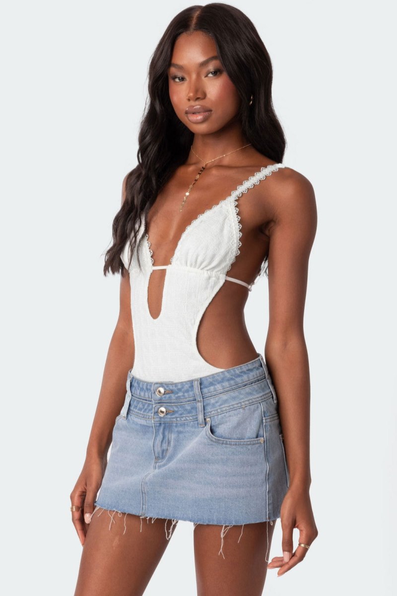 Edikted Textured Cut Out Bodysuit Green | USA TZ865946J4