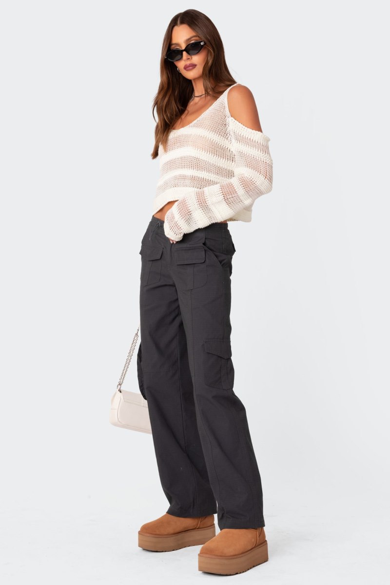 Edikted Textured Knit Open Shoulder Sweater White | USA OY752255I6