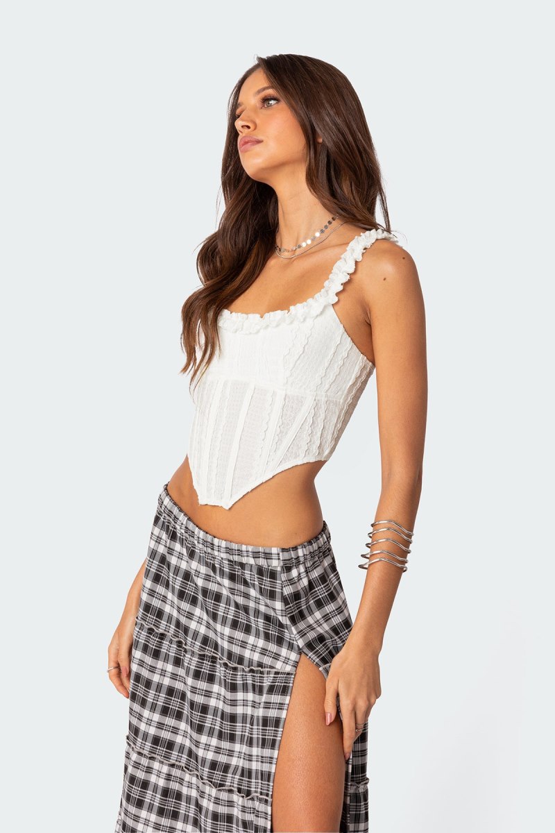 Edikted Textured Ruffle Corset White | USA IC077677P7