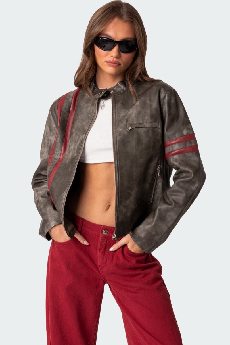Edikted Thunder Washed Faux Leather Jackets Gray Washed | USA ZV430213M3
