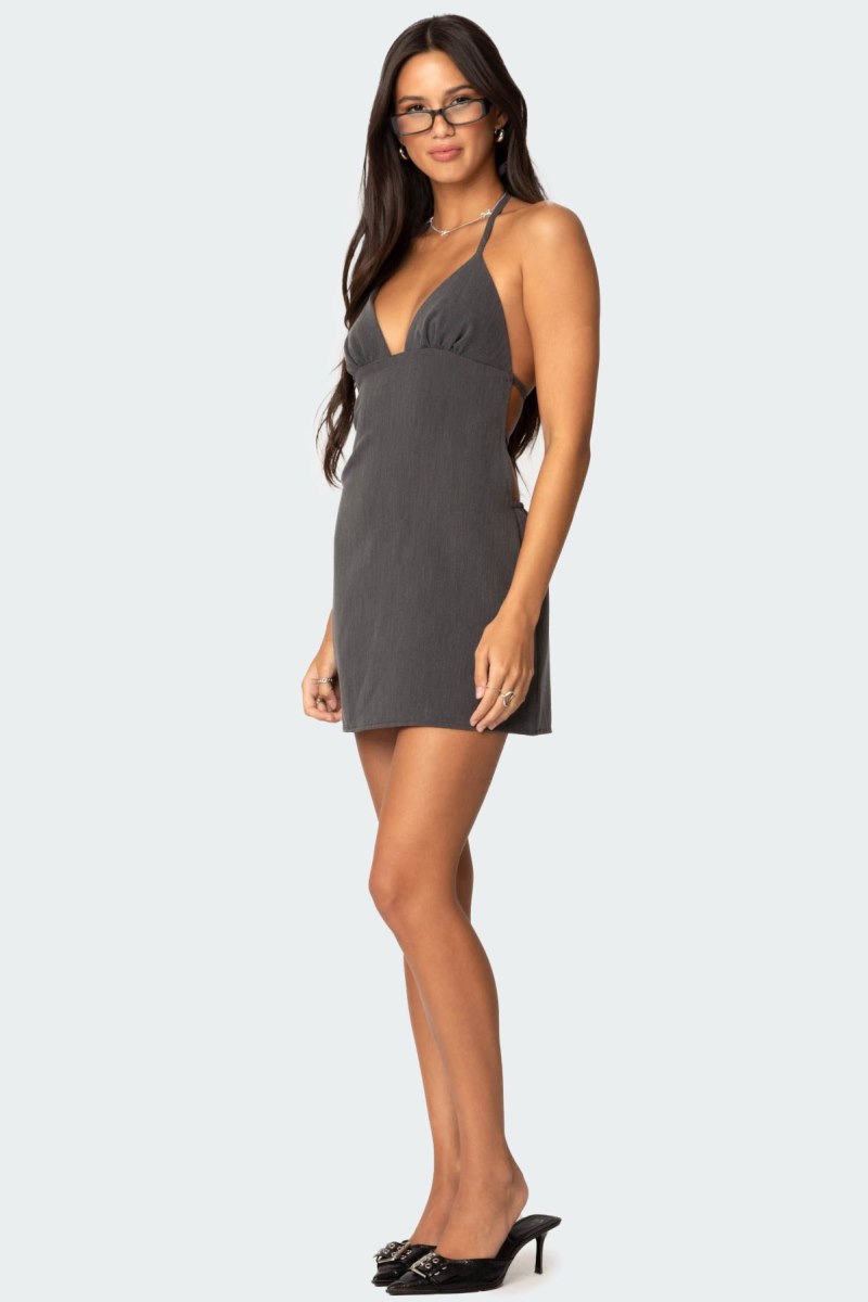Edikted Tie Back Halter Mini Dress Dark Gray | USA AV127932X5