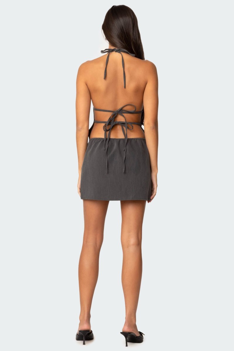 Edikted Tie Back Halter Mini Dress Dark Gray | USA AV127932X5