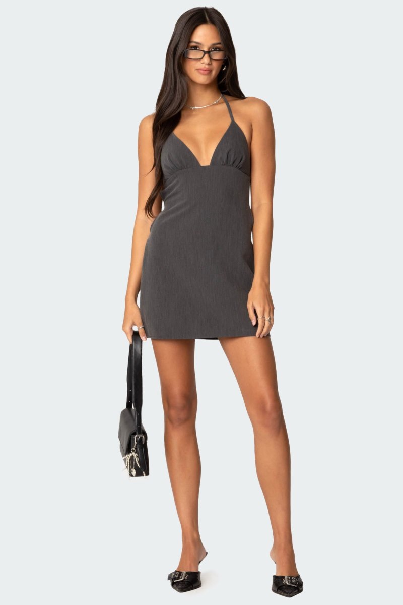 Edikted Tie Back Halter Mini Dress Dark Gray | USA AV127932X5