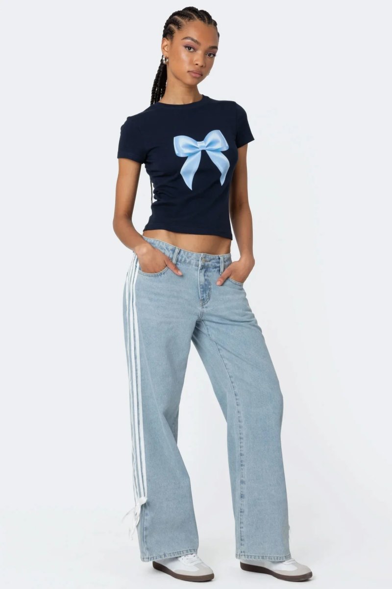 Edikted Tied Up T Shirt Graphic Tops Navy | USA QJ922152V7
