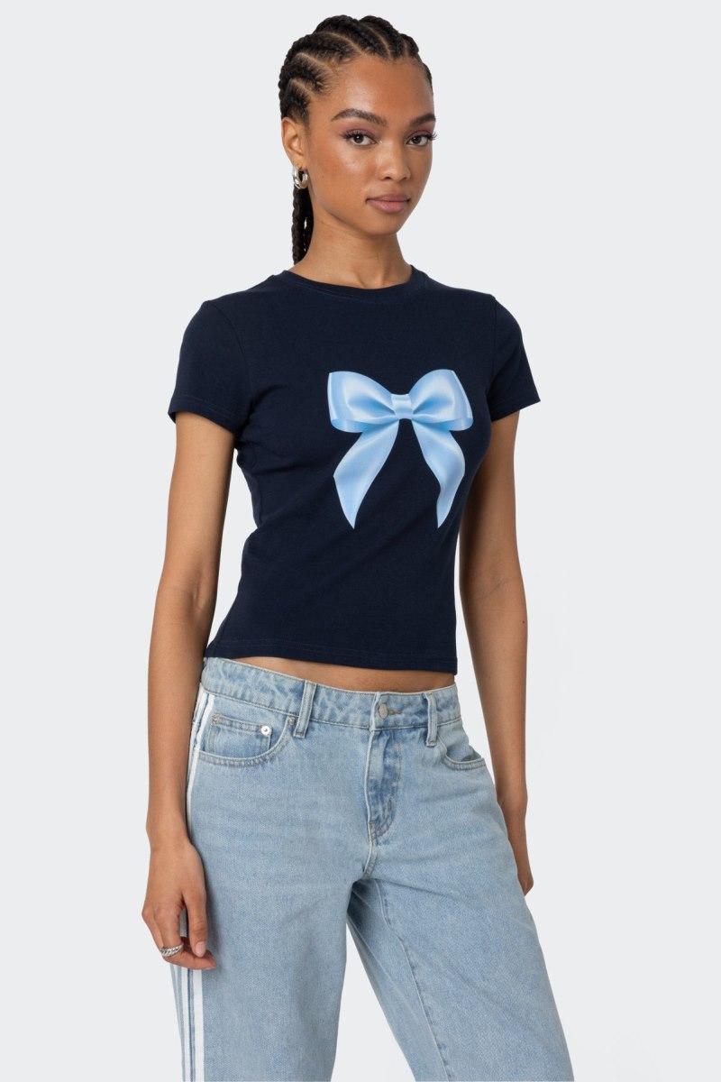 Edikted Tied Up T Shirt Graphic Tops Navy | USA QJ922152V7