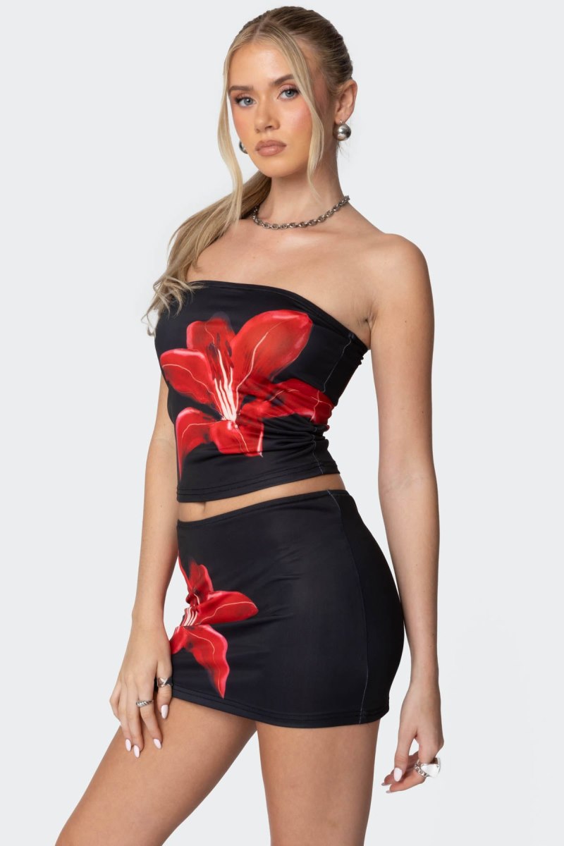 Edikted Tiger Blossom Tube Strapless Tops Black | USA FL125672E1