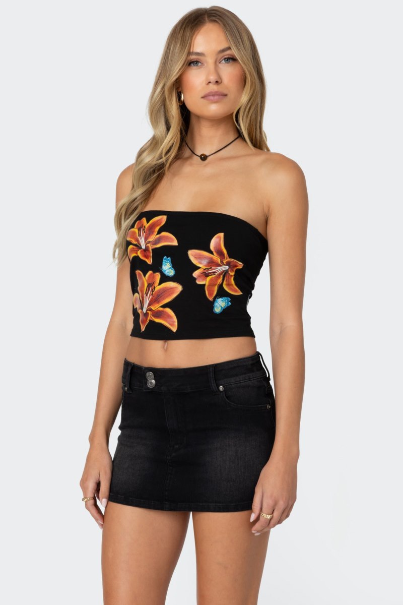Edikted Tigerlily Tube Strapless Tops Black | USA GN110231D6