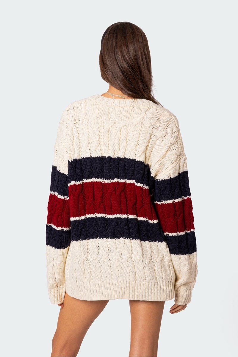 Edikted Tinsley Oversized Cable Knit Cardigan Long Sleeve Tops Cream | USA FT926722K0