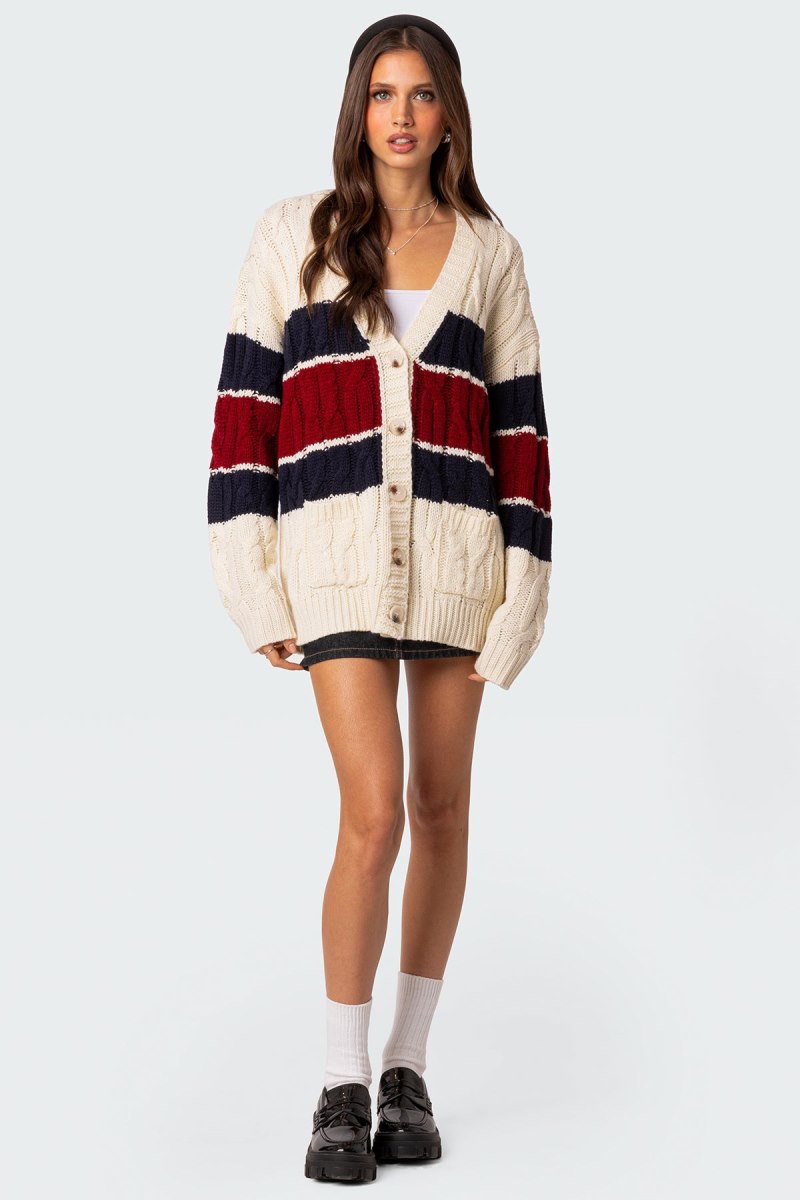 Edikted Tinsley Oversized Cable Knit Cardigan Cream | USA XN009740P6
