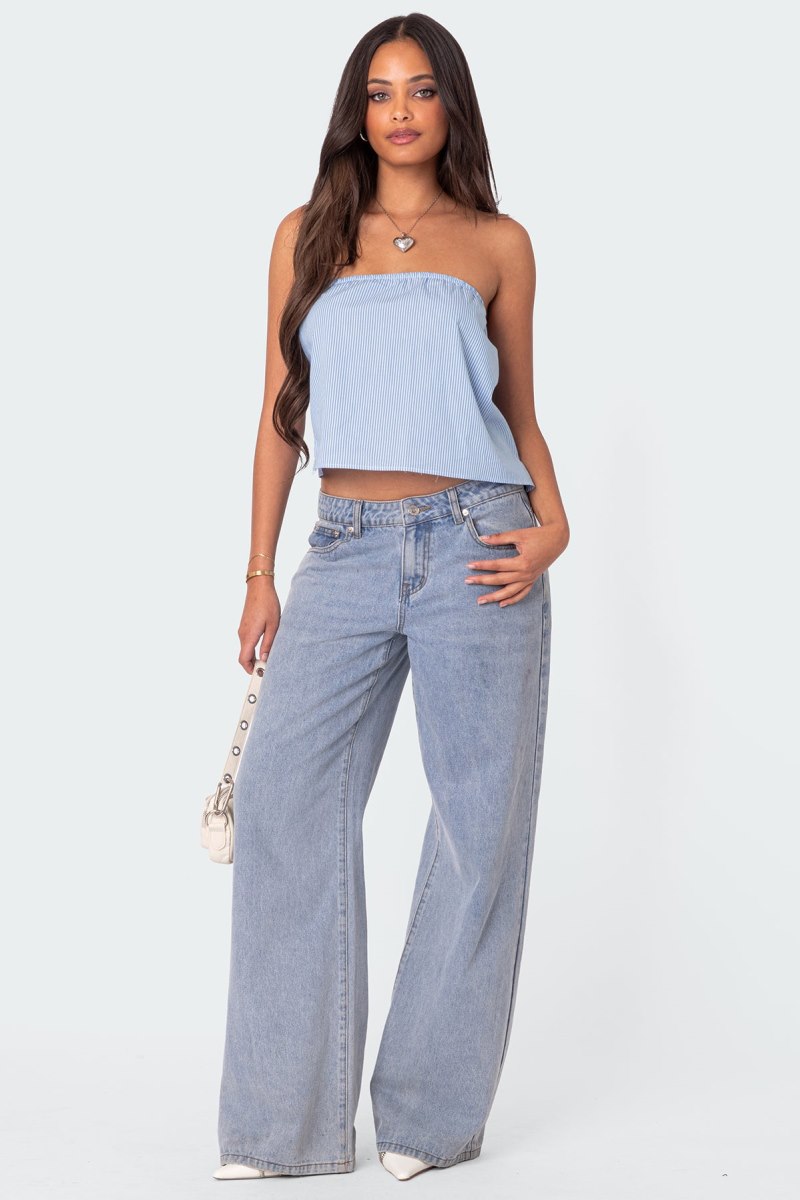 Edikted Toby Striped Tube Strapless Tops Blue And White | USA TG434253B7