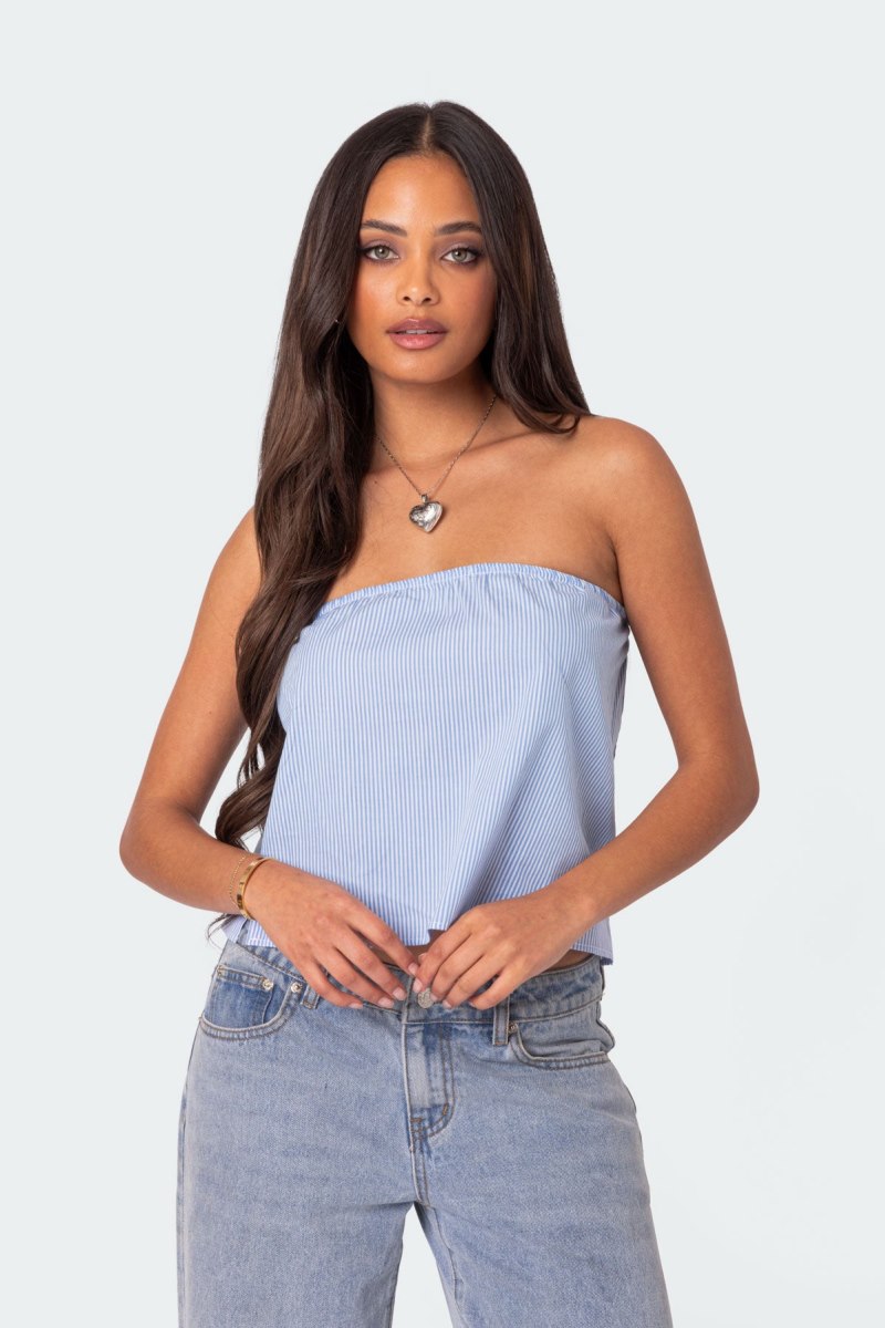 Edikted Toby Striped Tube Strapless Tops Blue And White | USA TG434253B7