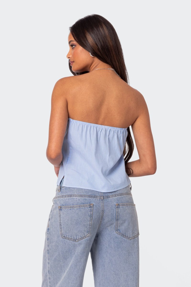 Edikted Toby Striped Tube Strapless Tops Blue And White | USA TG434253B7