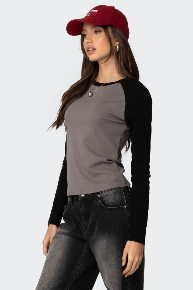Edikted Tommi Raglan Long Sleeve T Shirts Gray And Black | USA HO309500X1