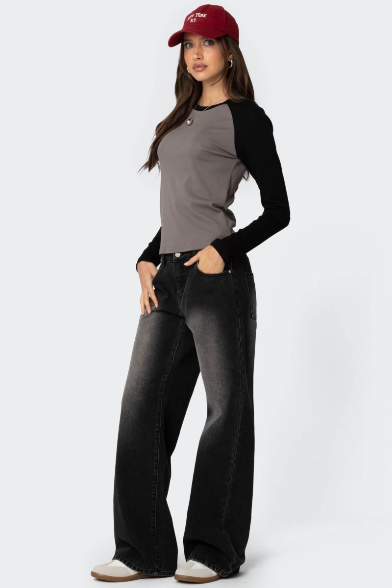 Edikted Tommi Raglan Long Sleeve T Shirts Gray And Black | USA HO309500X1