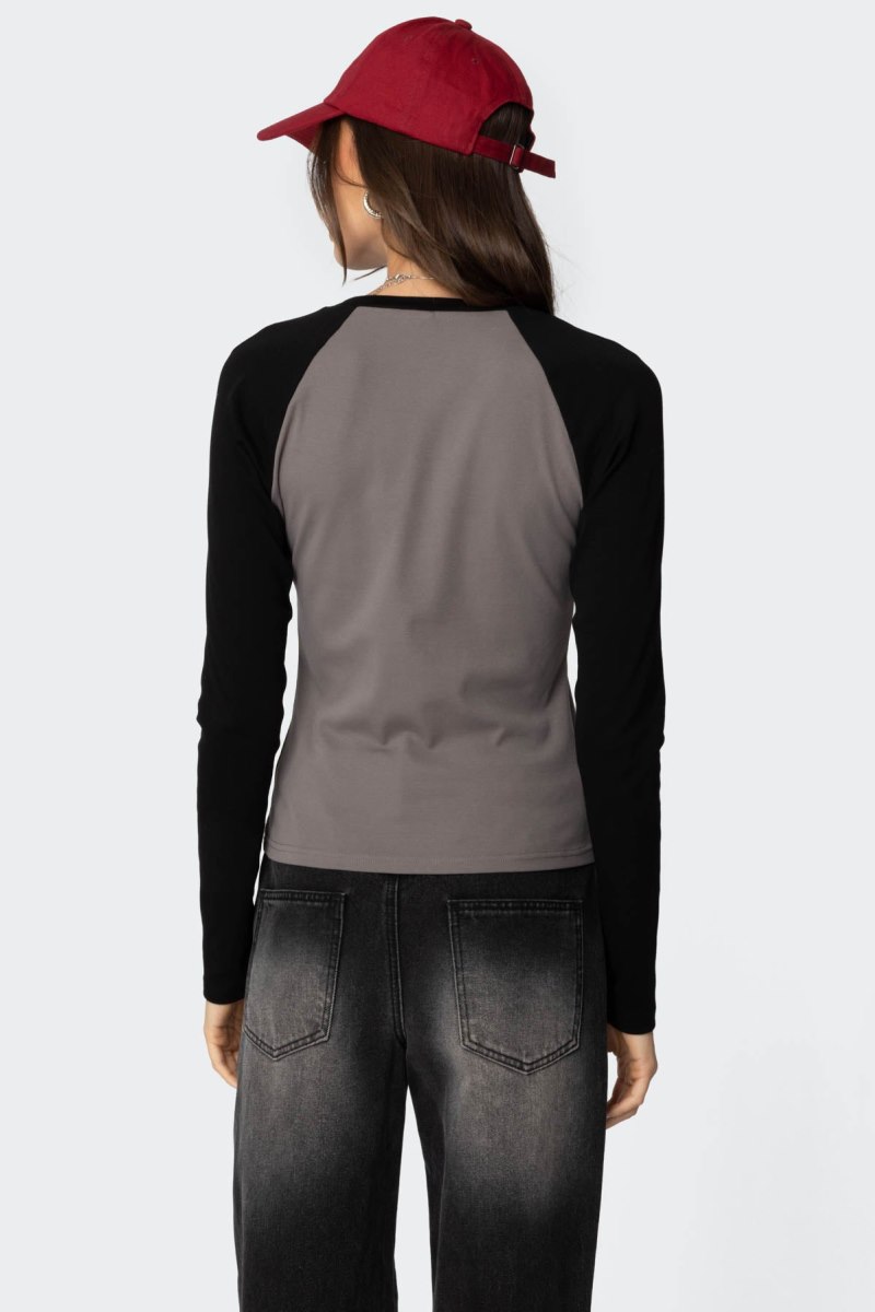 Edikted Tommi Raglan Long Sleeve T Shirts Gray And Black | USA HO309500X1