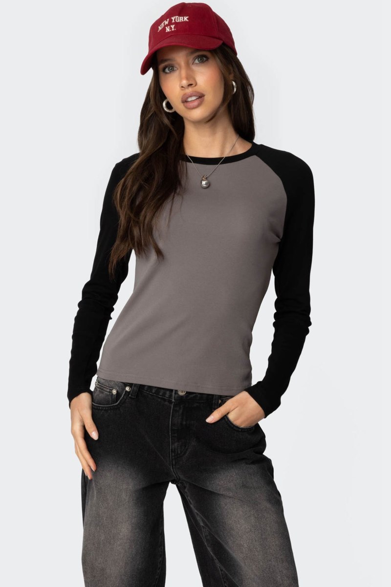 Edikted Tommi Raglan Long Sleeve Tops Gray And Black | USA ZY966716W9