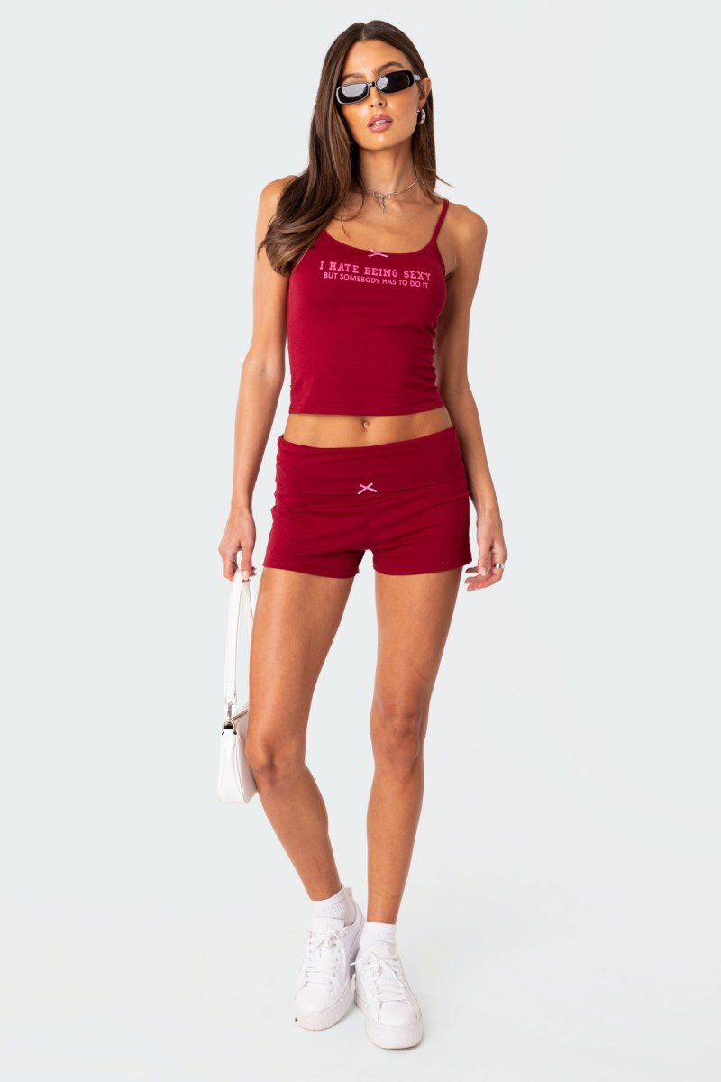 Edikted Too Sexy Tank Graphic Tops Burgundy | USA NU639703B9