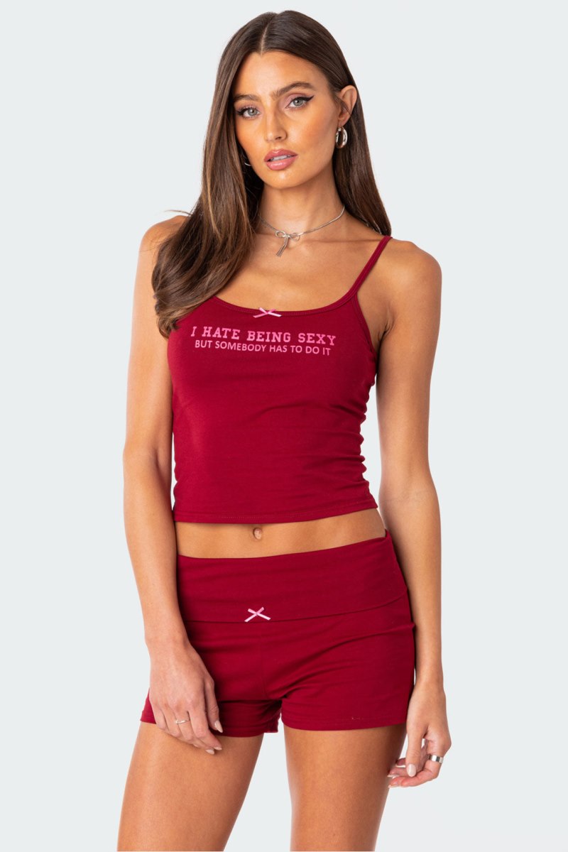 Edikted Too Sexy Tank Graphic Tops Burgundy | USA NU639703B9