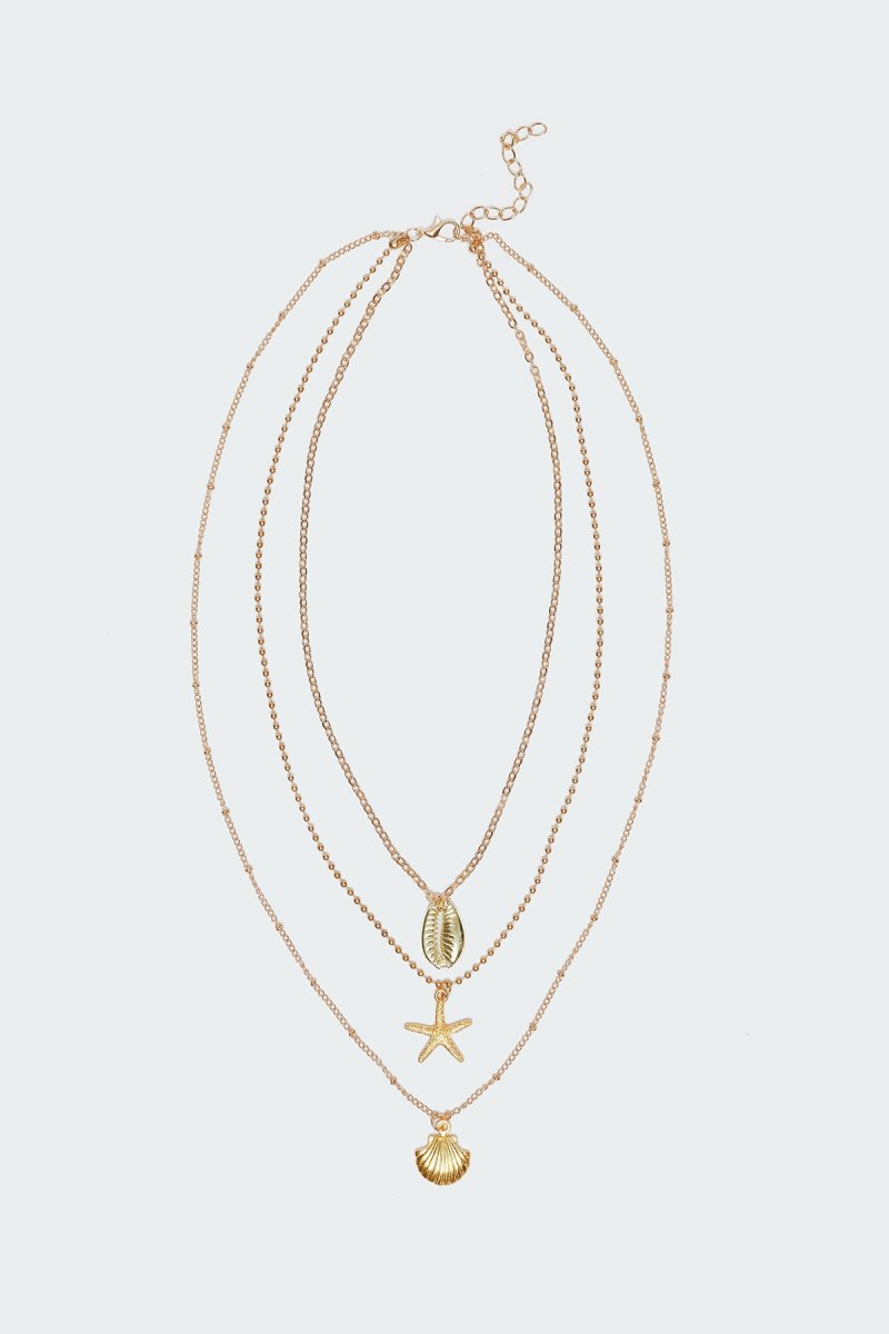 Edikted Triple Charm Layered Necklaces Gold | USA CF755645D3